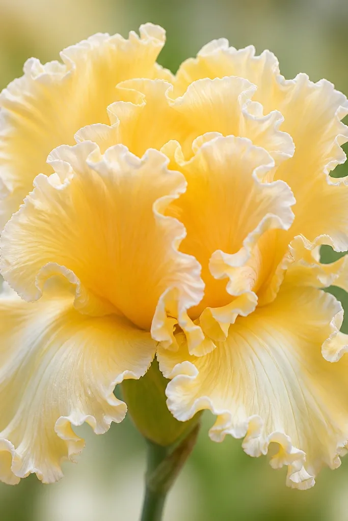 A flower with wavy, ruffled petal edges. The tissue is pastel yellow with white highlights, and the edges look like tiny waves around the bloom.