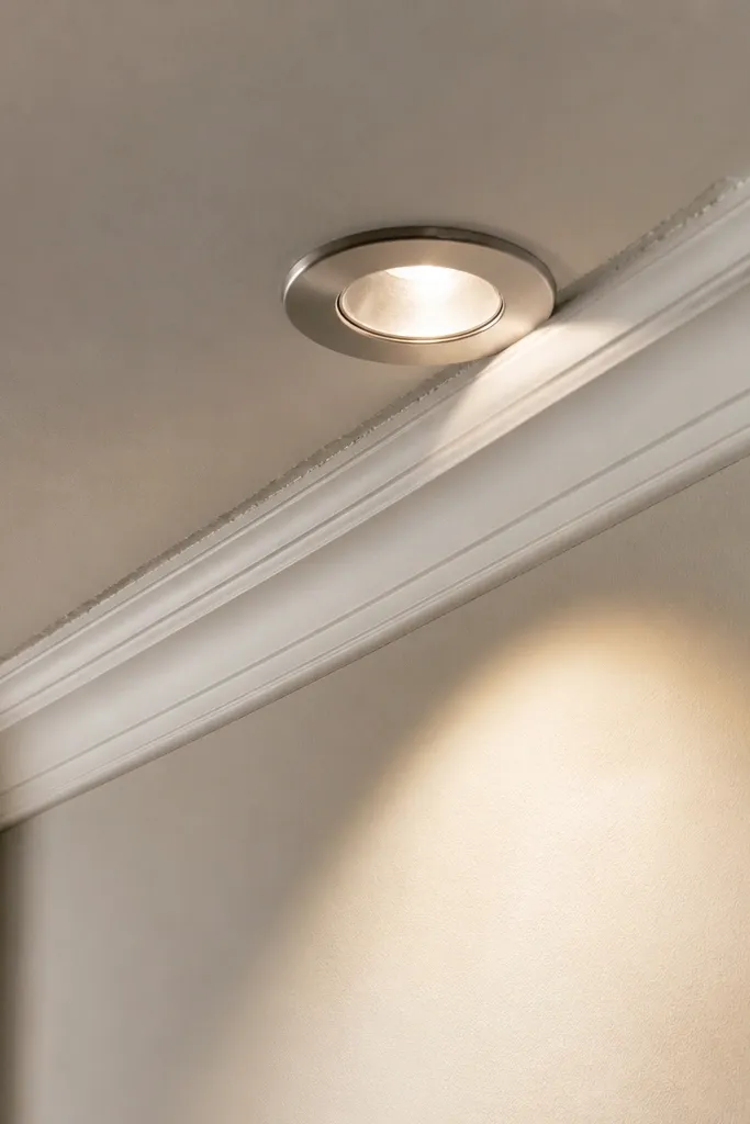 Ceiling with downlight holes placed near the edge of a false ceiling tray