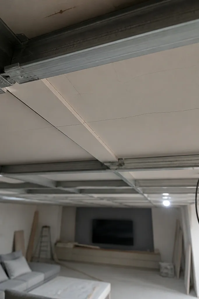 False ceiling frame with long gaps between battens