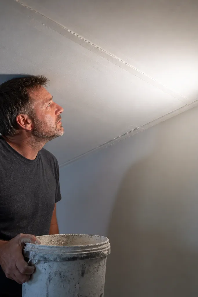 Ceiling seam with uneven finish and patchy drying marks