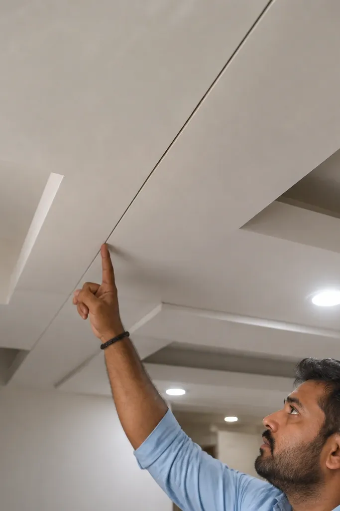 Ceiling where plaster shows fine cracks along lines after curing