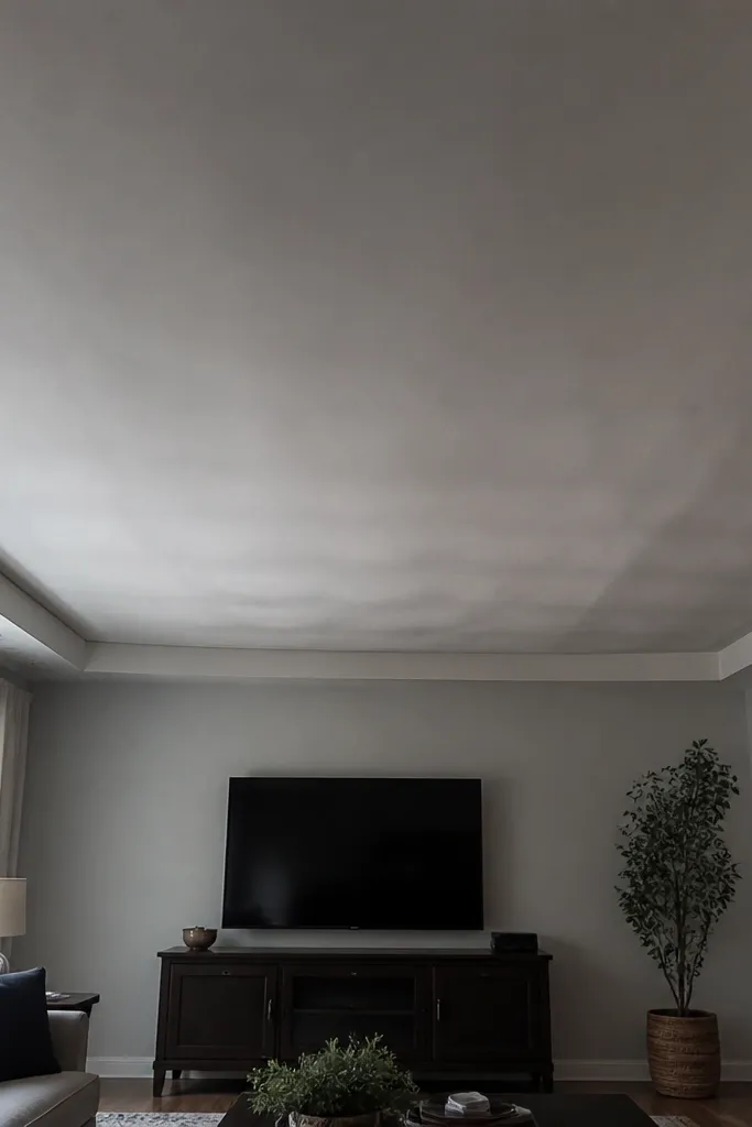 False ceiling frame with uneven height lines across the room