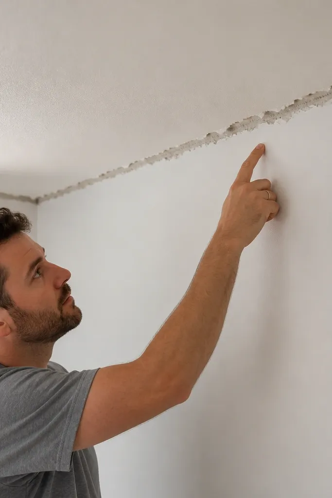 False ceiling perimeter with rough edges and uneven finishing at wall line