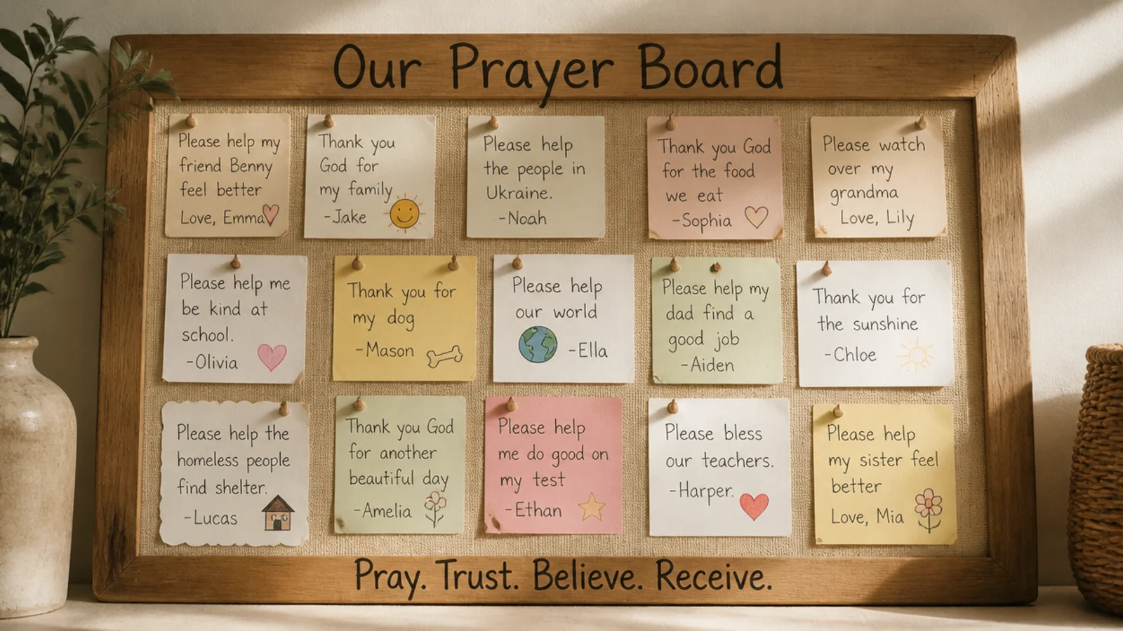 A board zone with prayers written in children's own handwriting, spelling and all.