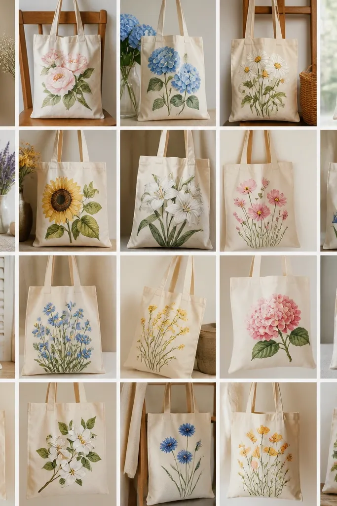 20 flower tote bag painting ideas you'll want to copy