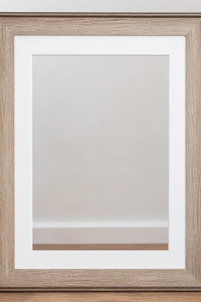 A light foam-board instagram frame with a faux woodgrain pattern on the outer border, darker lines around the edge, and a clean white inner matte.