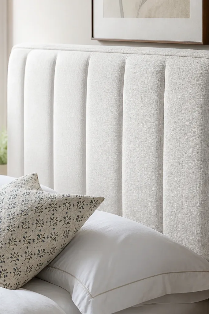 White headboard with shallow channel lines and a framed edge
