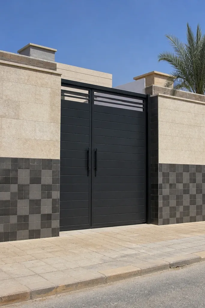 Checker pattern tiles on lower wall with a stone top band