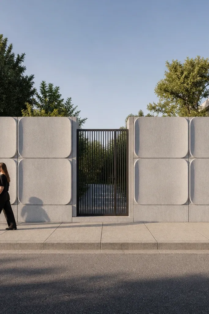 Wall with concrete panels and soft rounded edges