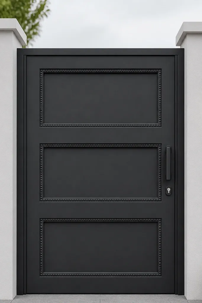 Recessed gate panels with a thin bead trim around the edges