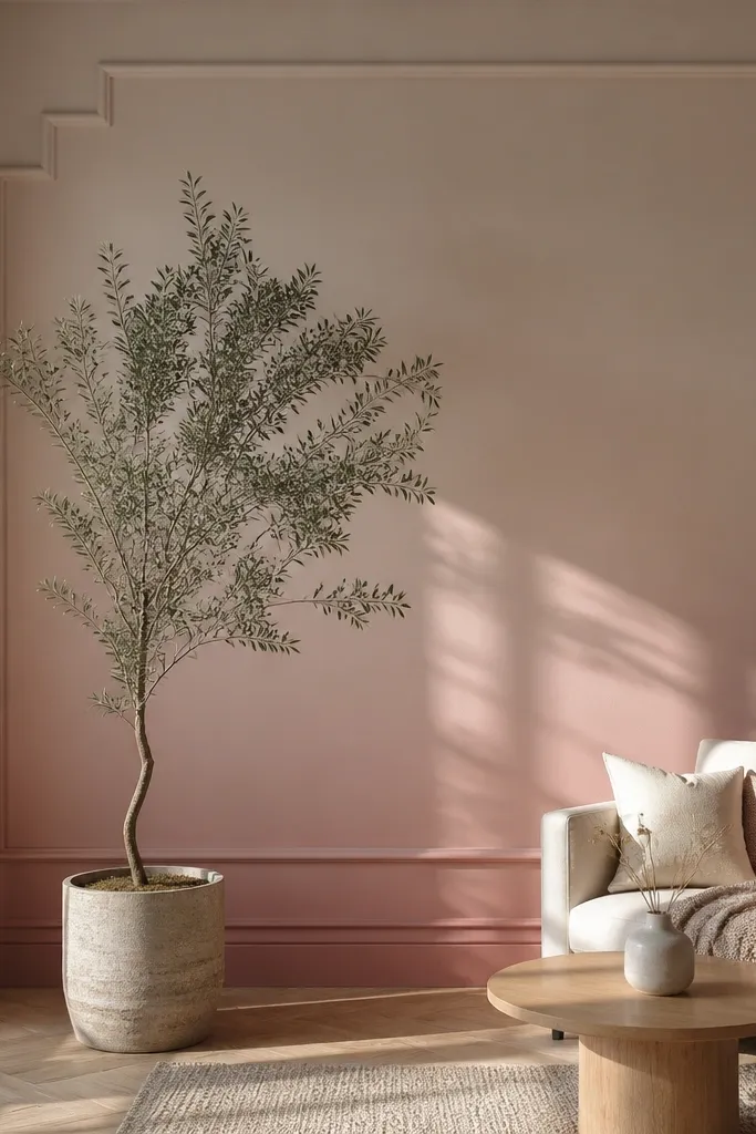 Matte ombre wall with a stepped trim border around a central area