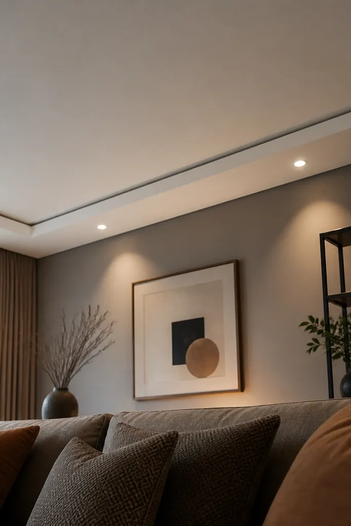 White false ceiling border with a thin shadow gap around the room
