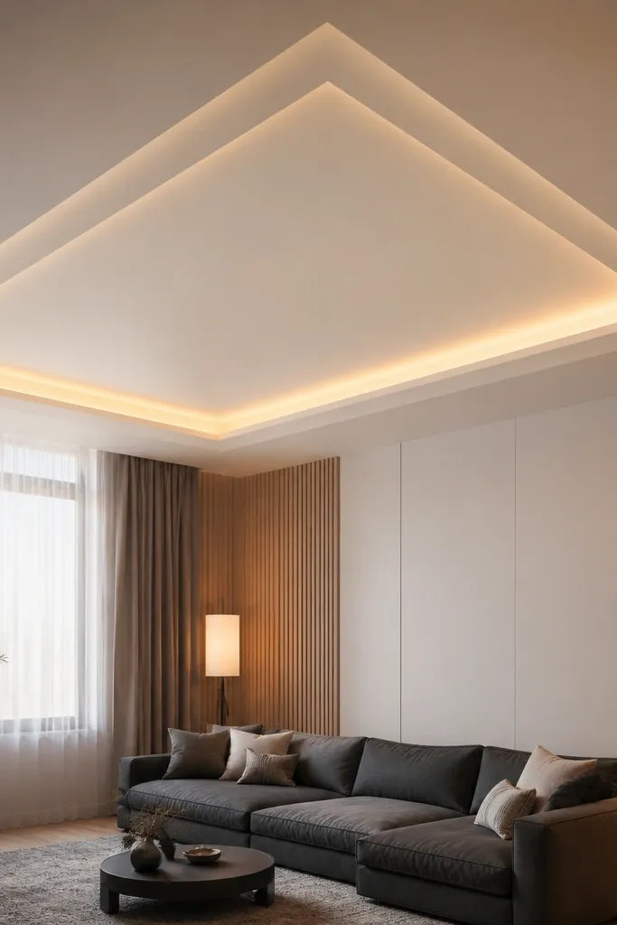 White ACP panel ceiling with a clean border and hidden concealed lighting