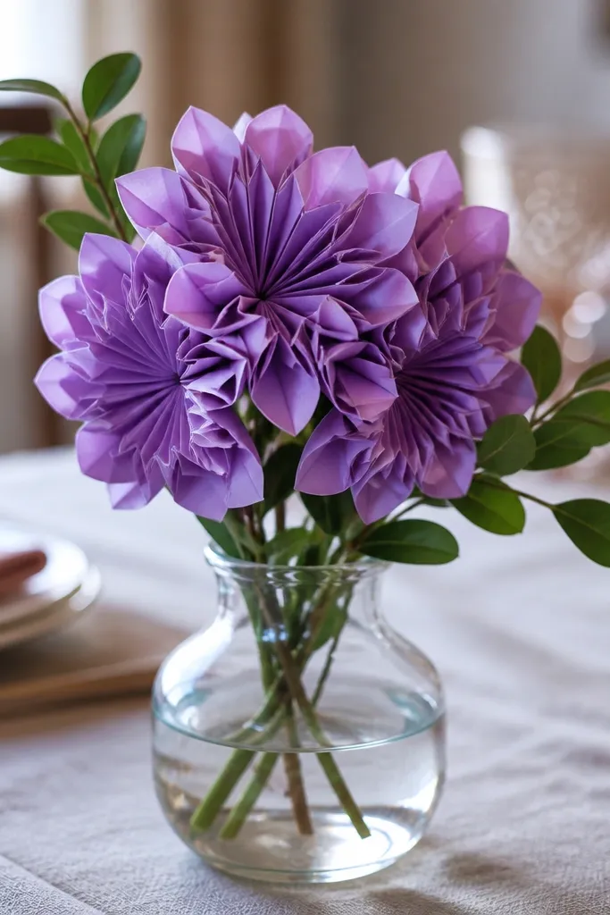 Lavender lilac origami blossom with layered mini flaps