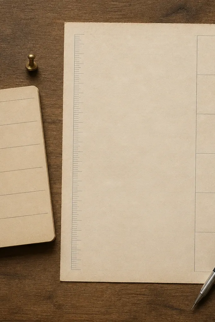 Ivory textured paper with a vertical side rule and a date column