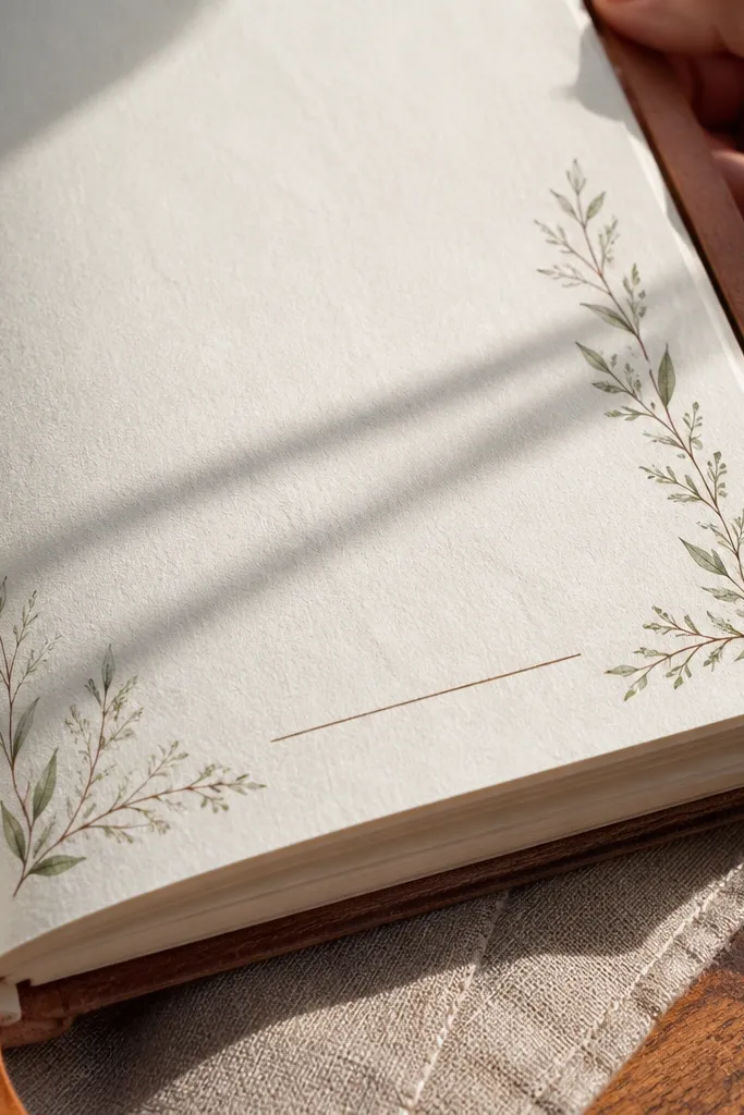 Small botanical corner stickers with leaves and faded botanical linework