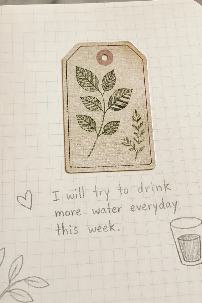Small botanical labels with leaf illustrations and serif headings