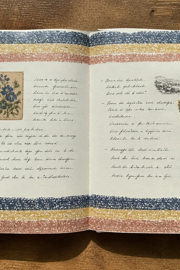 Border strips with faded stationery patterns and thin repeating motifs