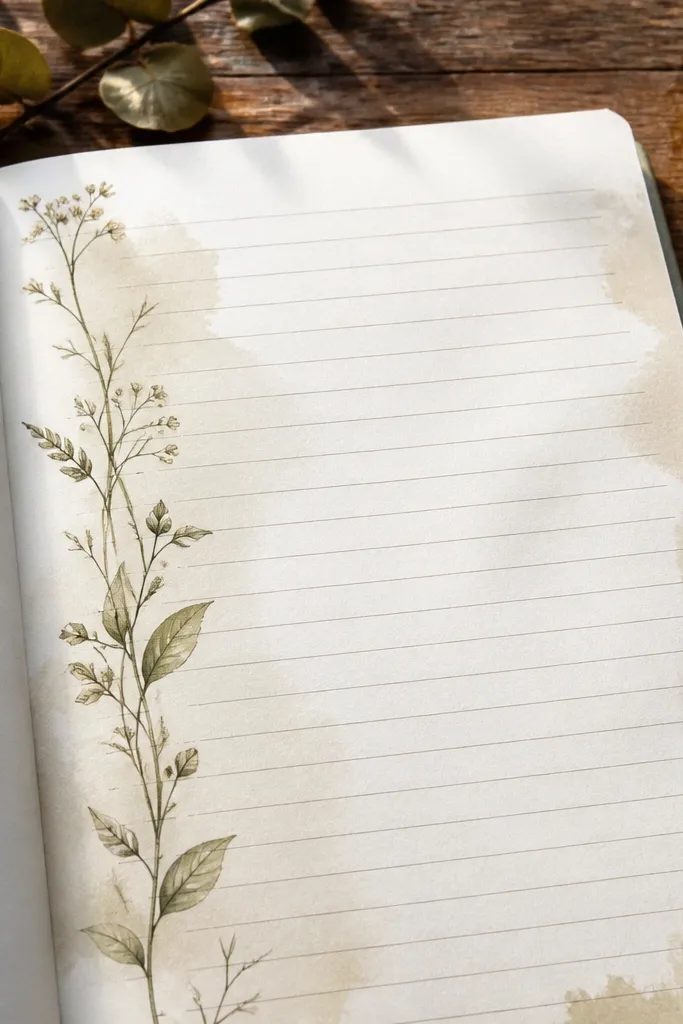Thin botanical stem stickers with small leaves and delicate line art