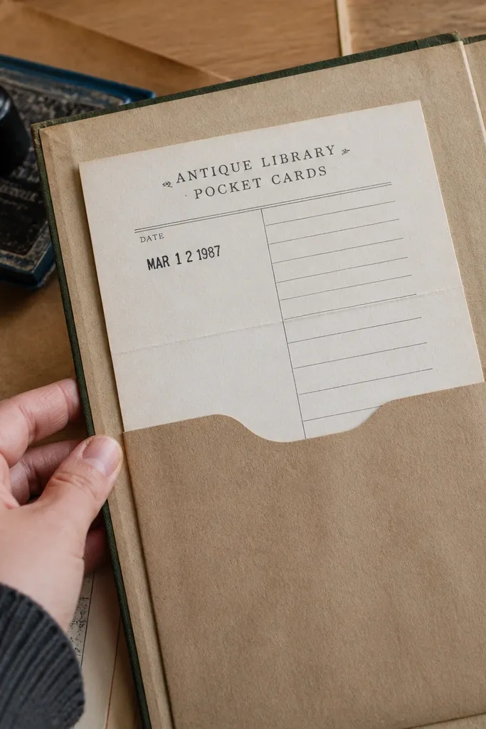 Vintage pocket cards with stamped dates and a folded card edge for journal pockets