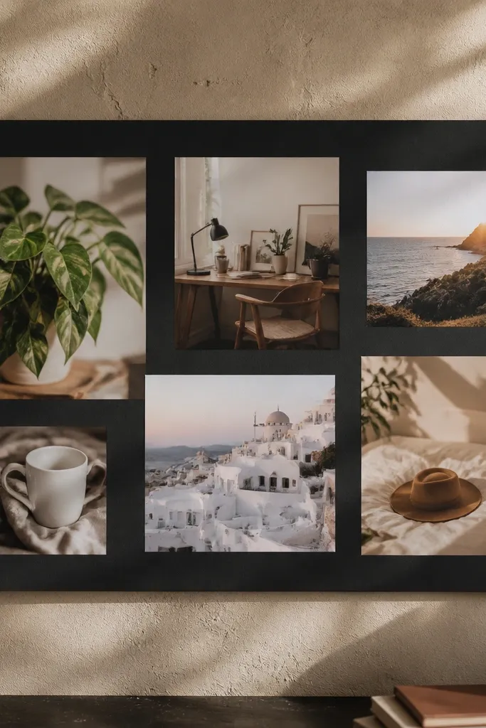Framed-prints style photos with faux matting and spacing like a gallery wall