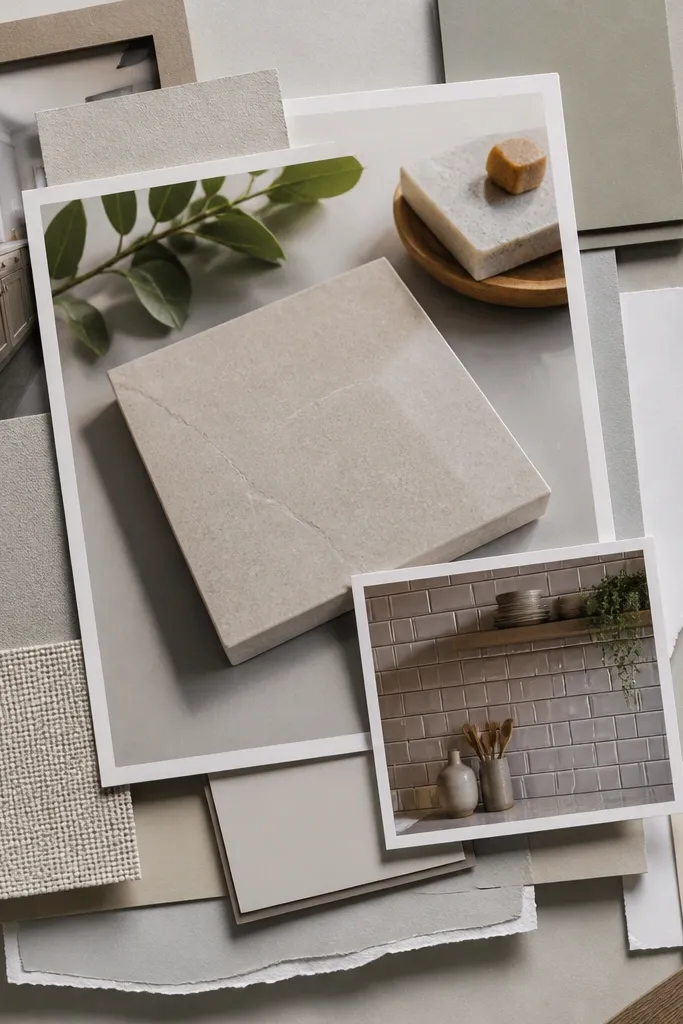 Layered paper cutouts behind photos creating visible shadow layers and depth