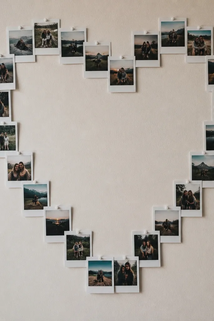 A heart outline made of small photos with white polaroid-style borders