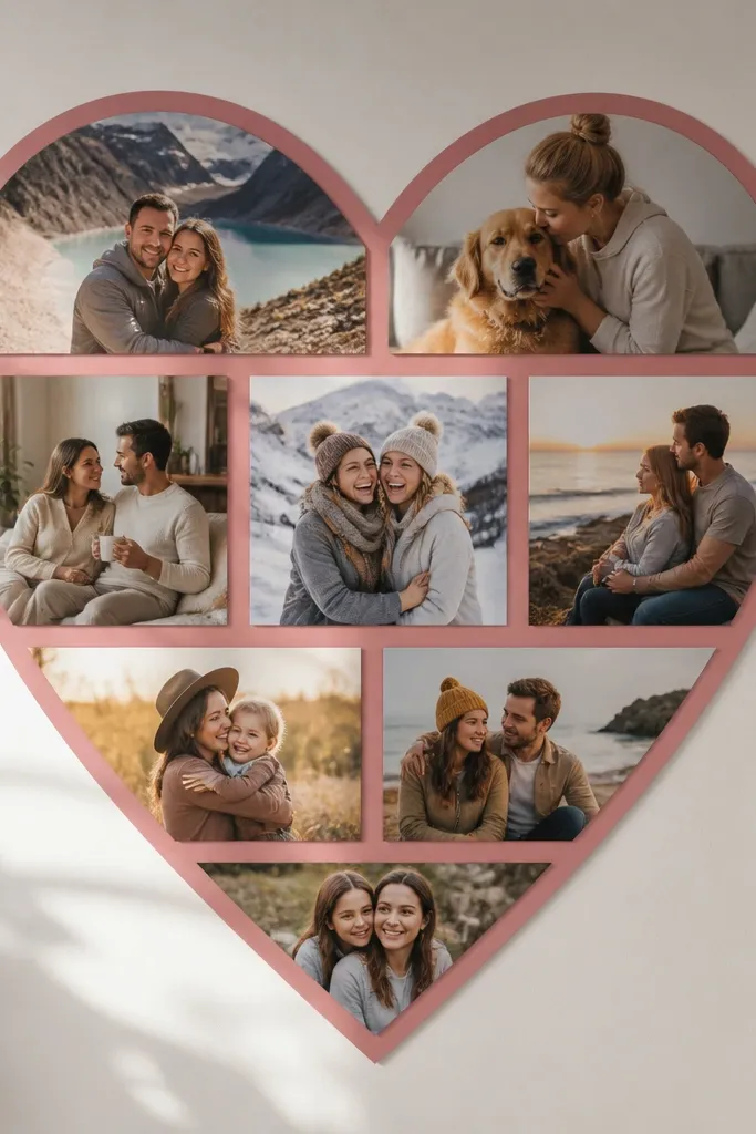 A solid heart shape made from nine photos with consistent borders