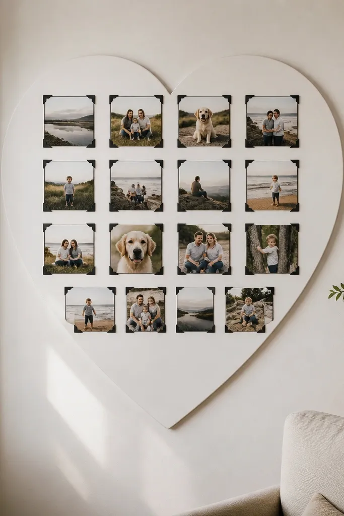 Photos arranged in a grid with a heart-shaped cutout border around them