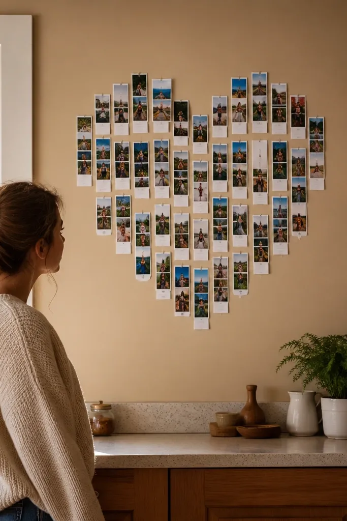 A heart made from strips with small caption labels