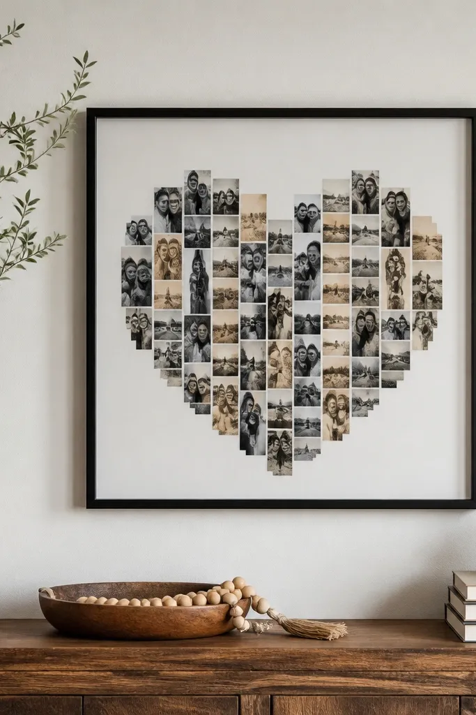 strips arranged in a heart shape inside a simple frame