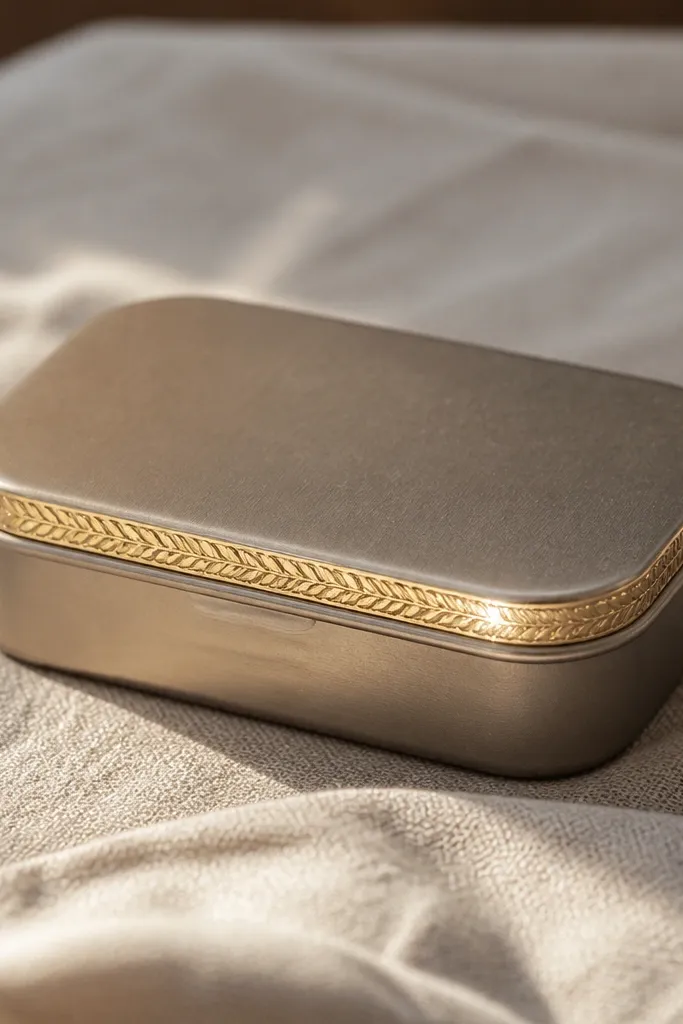 Gold leaf rim accent on a tan leather Altoids wallet with clean card slots