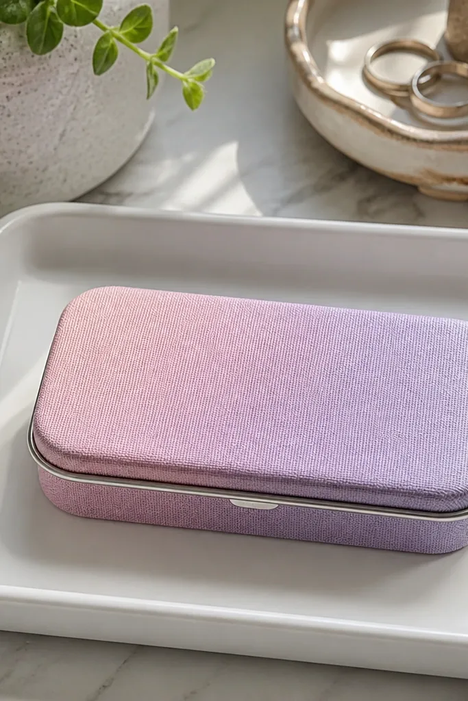 Pastel ombre fabric wrapped Altoids wallet with smooth sealed rim edge