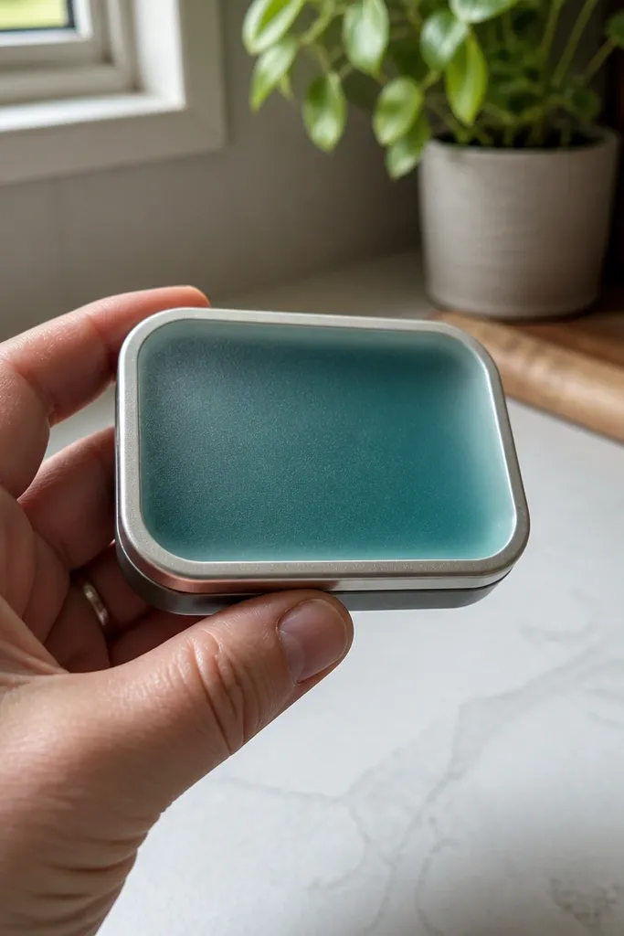 Frosted clear window Altoids wallet with colored backing visible through the lid