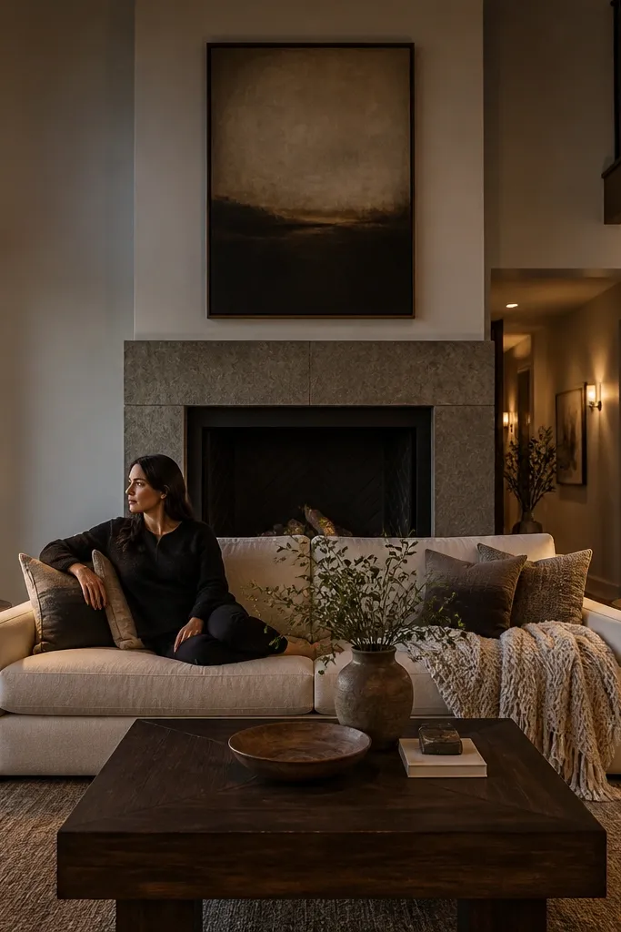 Two matching table lamps with warm shades on side tables