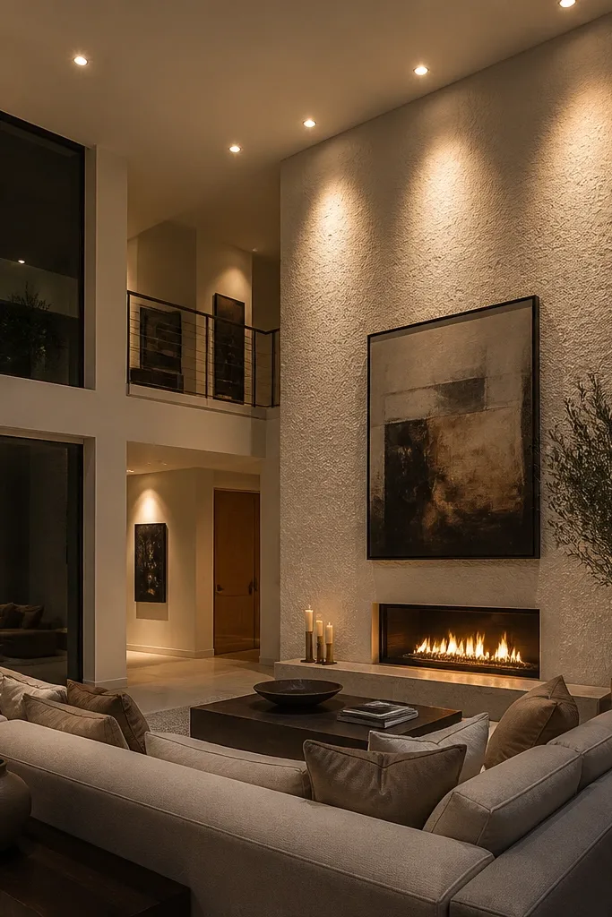Adjustable ceiling downlights creating bright zones on walls