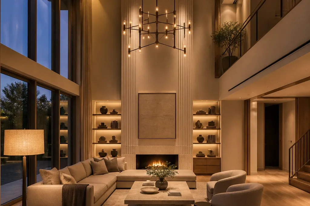 High-End Double Height Living Room Lighting Ideas