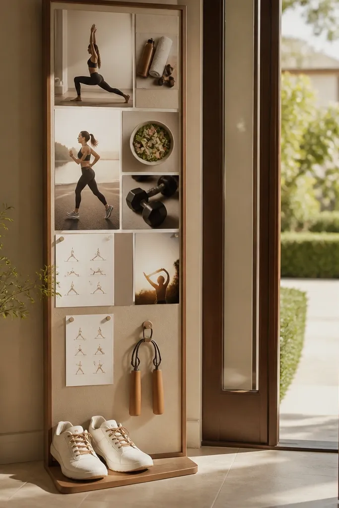Two pairs of shoes by a door with a small calendar card