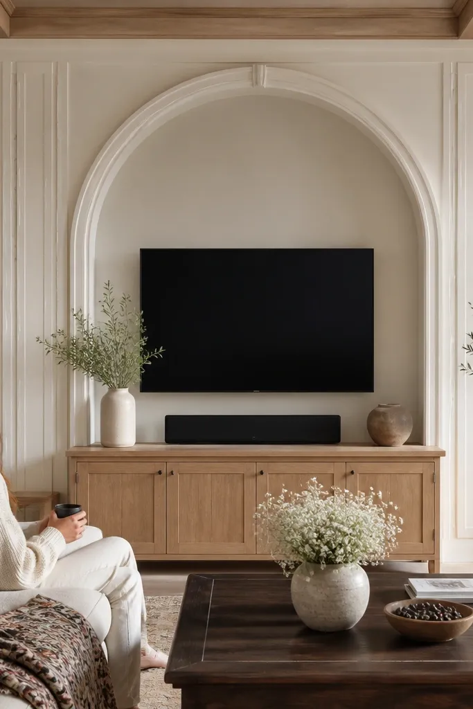 TV framed by an arched top border and straight vertical columns
