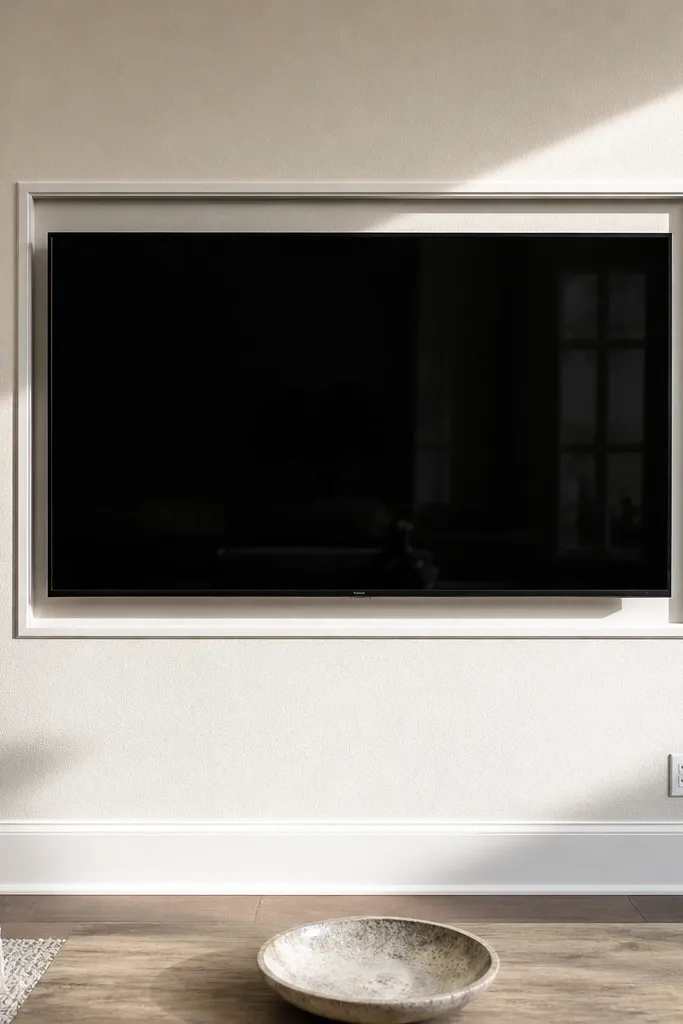 TV wall with recessed panel inside a moulded frame for deep shadows