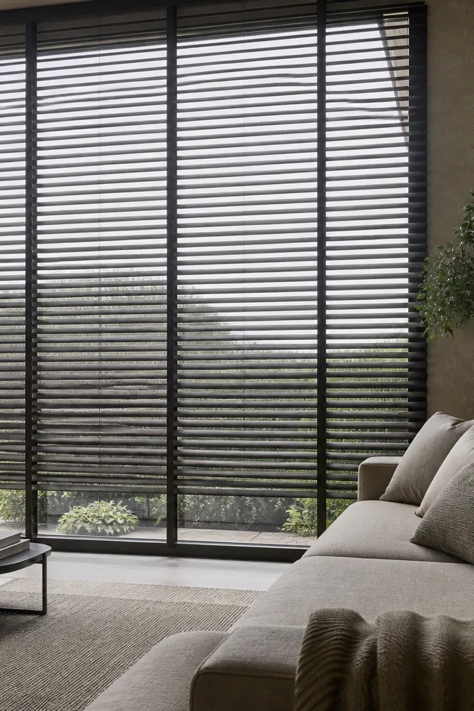 Smoked oak horizontal slats with V-grooved edges