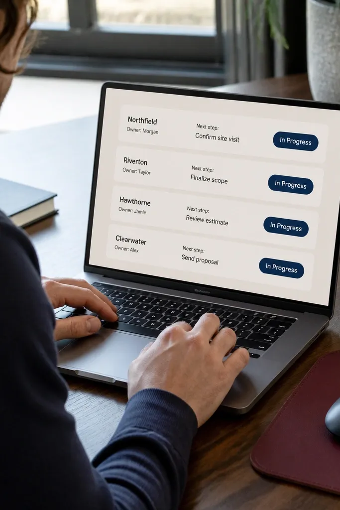 Notion project tracker with two-tone cards and labeled status pills
