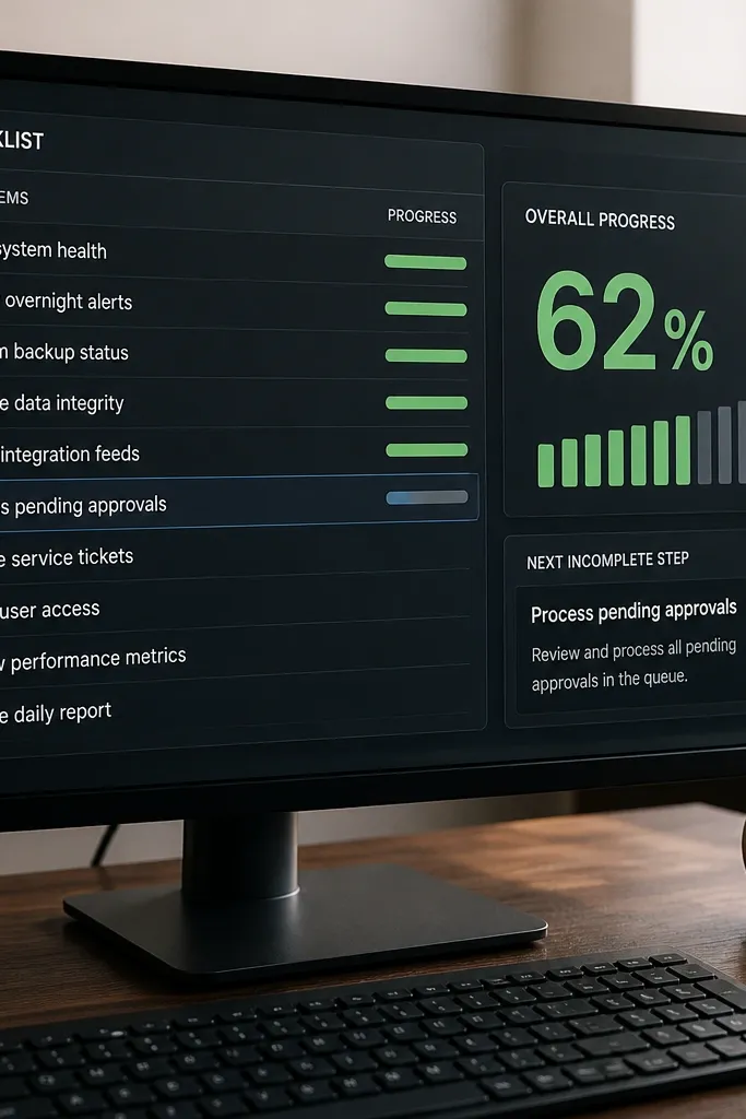 Notion checklist dashboard with progress percentages by project