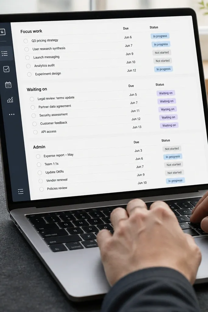Notion sidebar with three filter buttons and small card counts