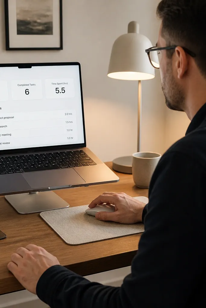 Notion daily log with metrics row and a short task list
