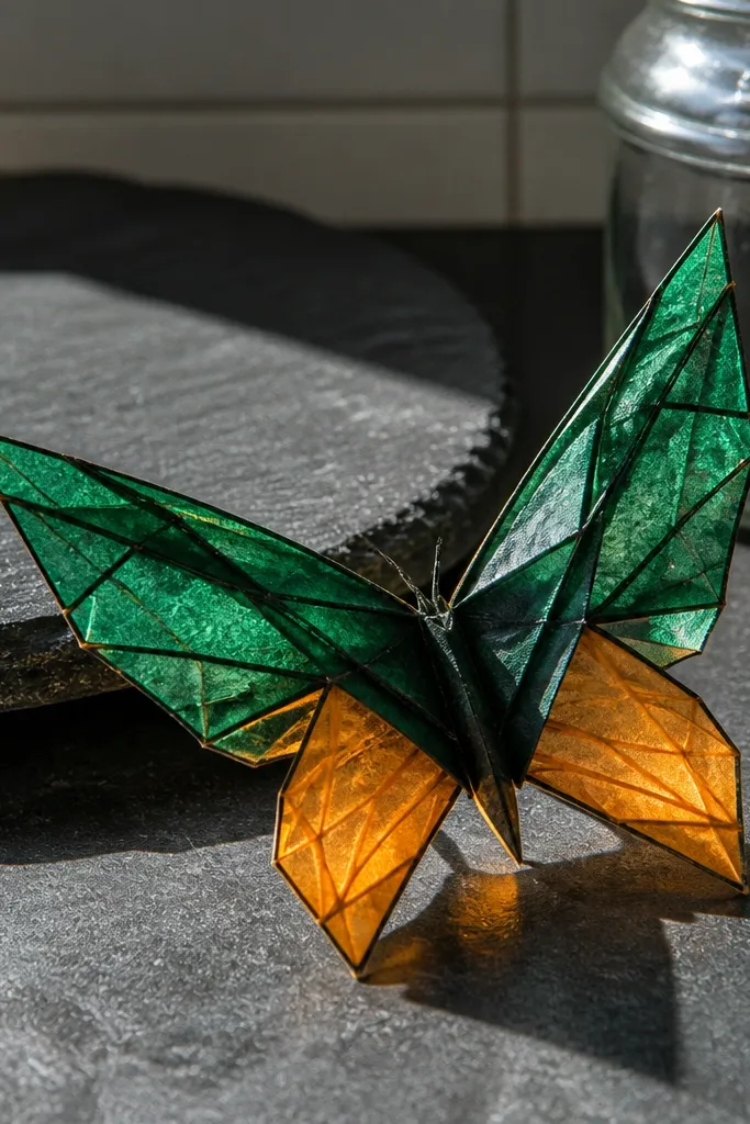 Two-tone butterfly with layered wings and a darker center body