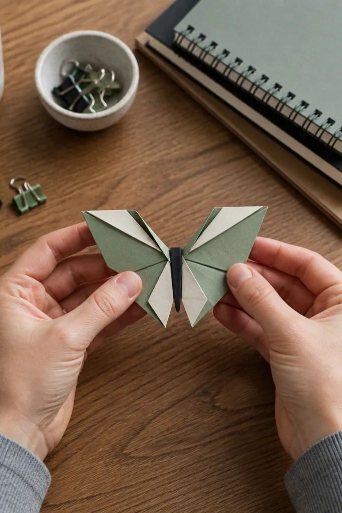 Butterfly with sharp, architectural wing corners and tidy folds