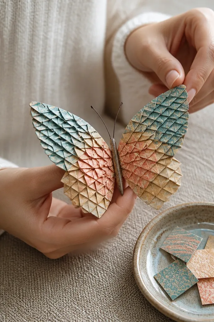 Butterfly with scale-like wing texture made from repeated small folds