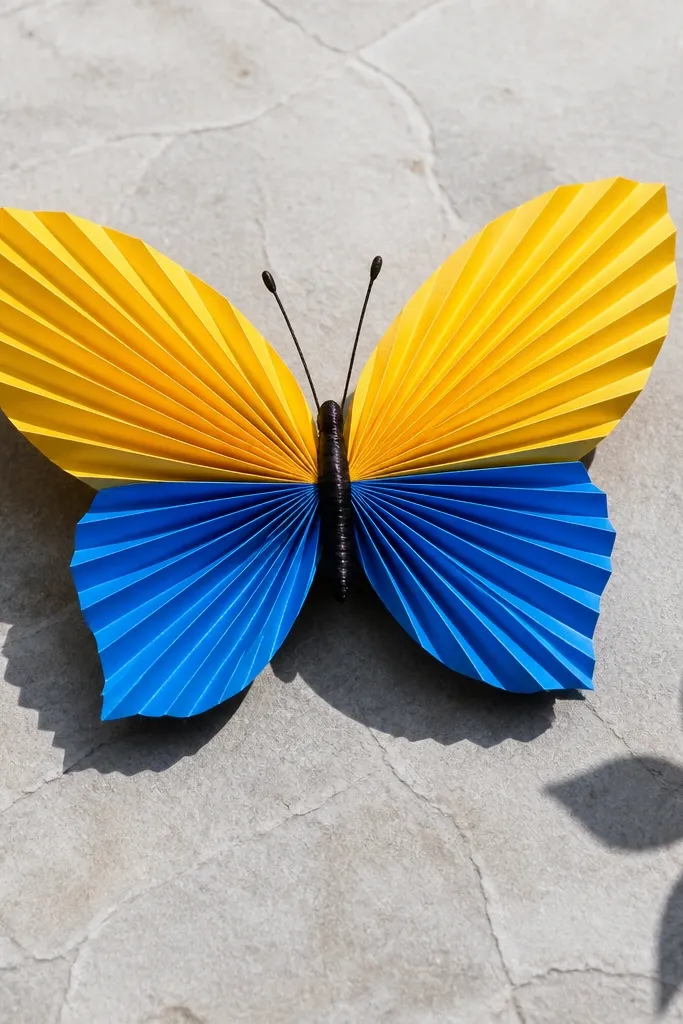 Butterfly with fan-shaped wide wings and a slim body