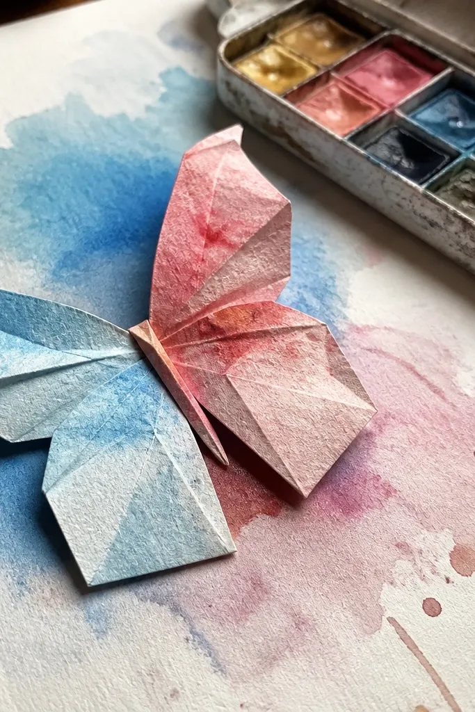 Watercolor butterfly with soft blended colors and sharp wing folds